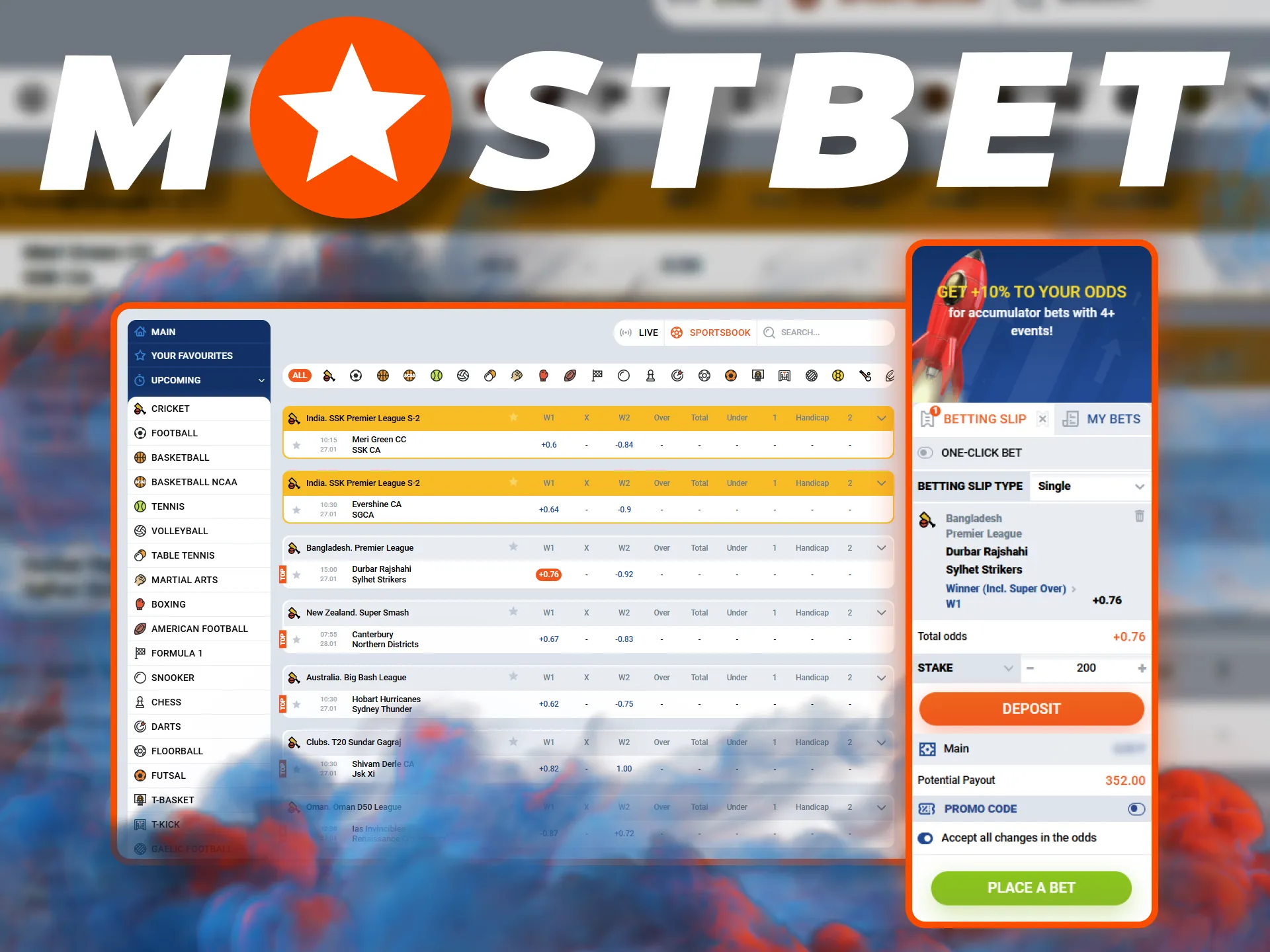 Mostbet India offers a wide range of betting options for various sports.
