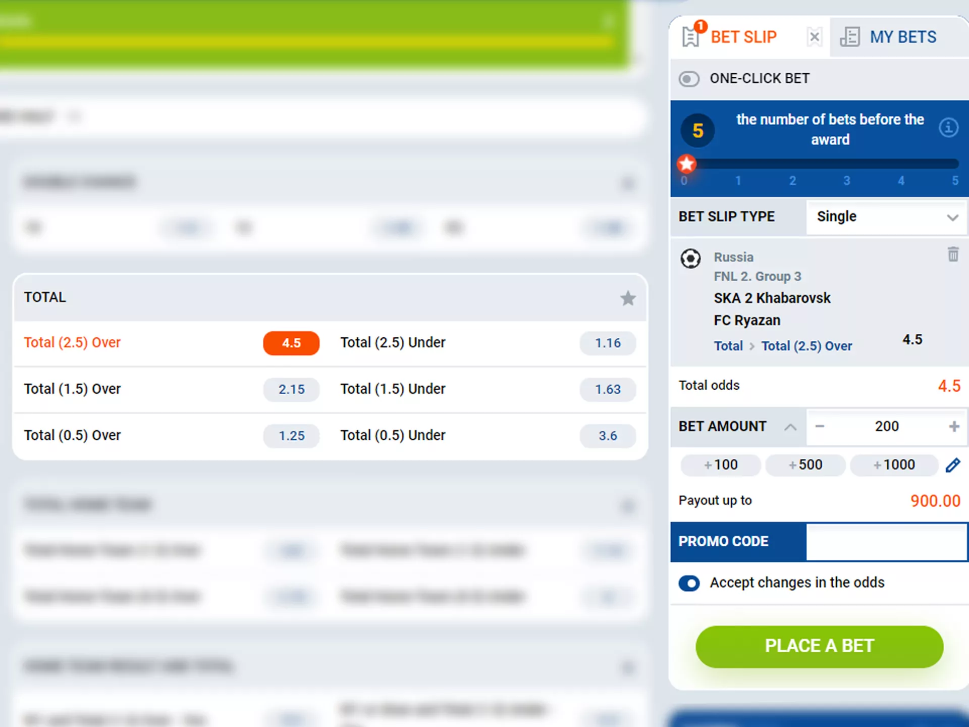 Process of selecting a cricket betting category and placing a bet on Mostbet.