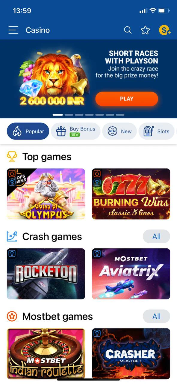 Enjoy playing at Mostbet Casino with your mobile device.