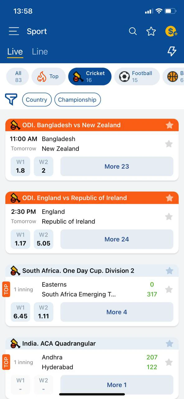 Follow cricket competitions and place bets using the Mostbet app.