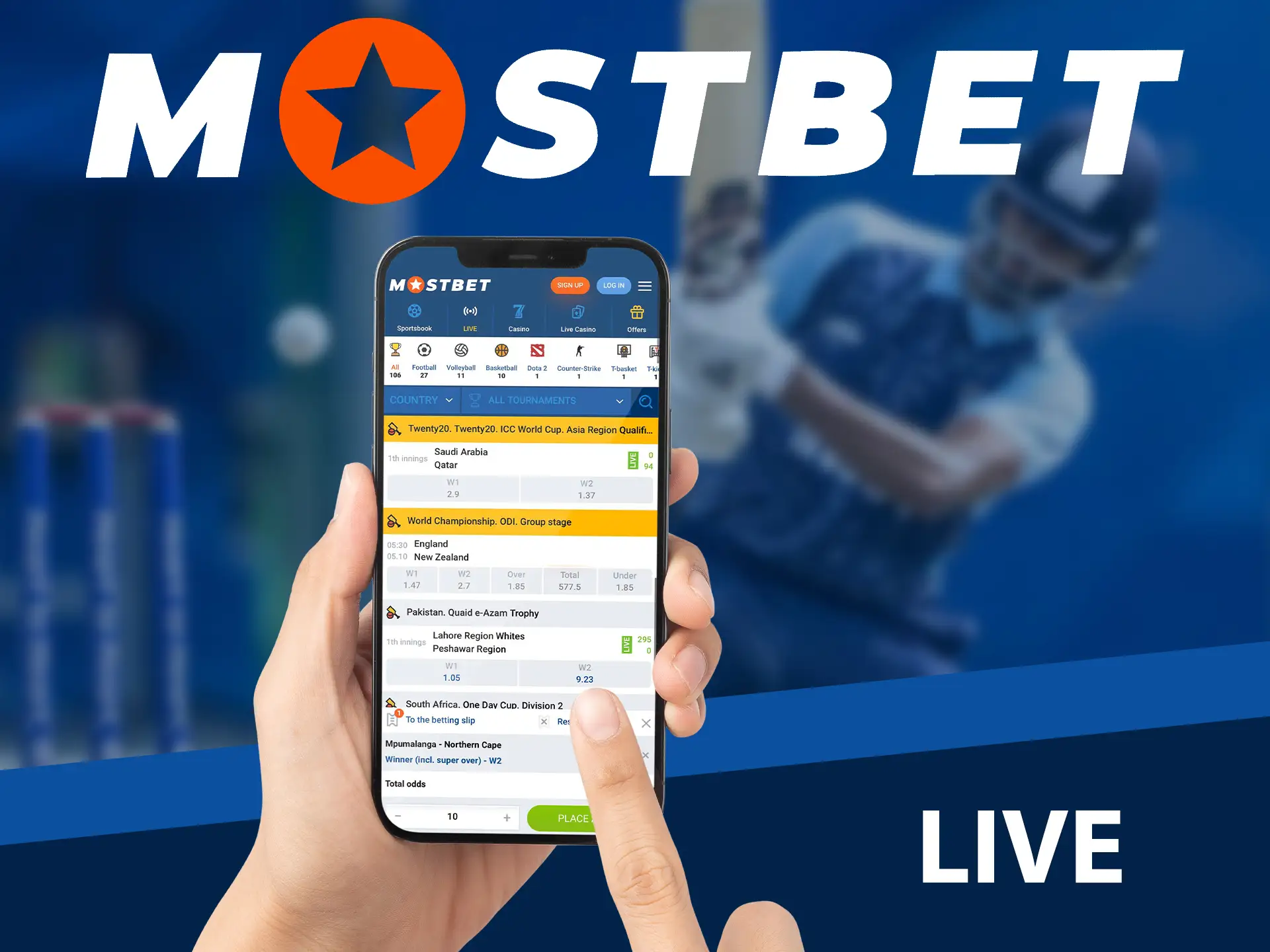 Live cricket betting available on Mostbet, allowing users to bet during matches.