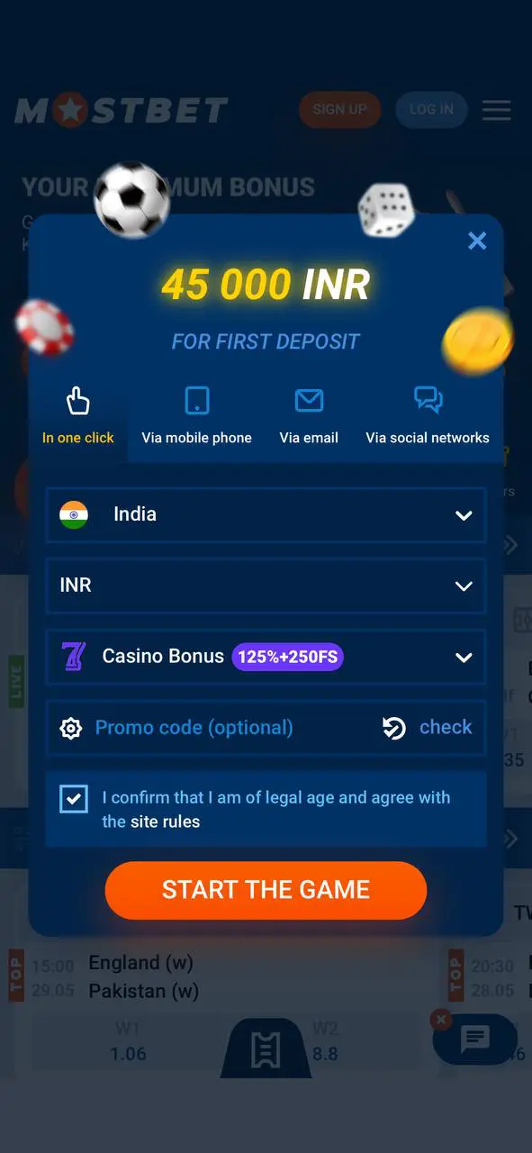 Install the Mostbet app and complete the registration process.