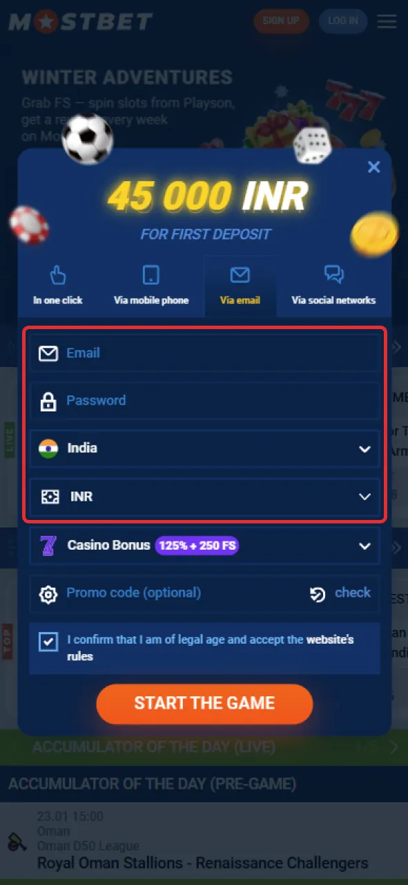 Provide necessary details during the registration process on Mostbet.
