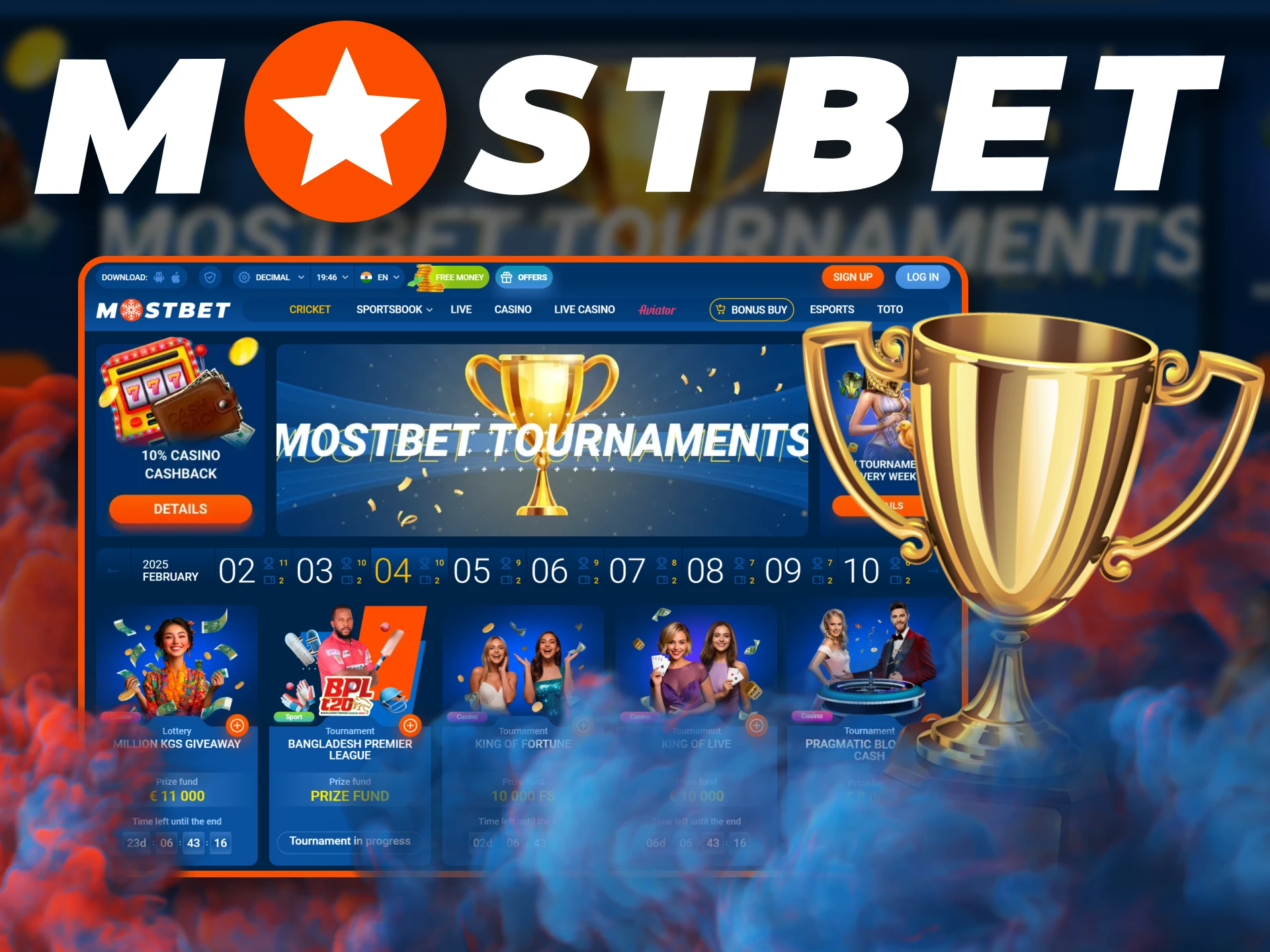 Check out the tournaments available on Mostbet.