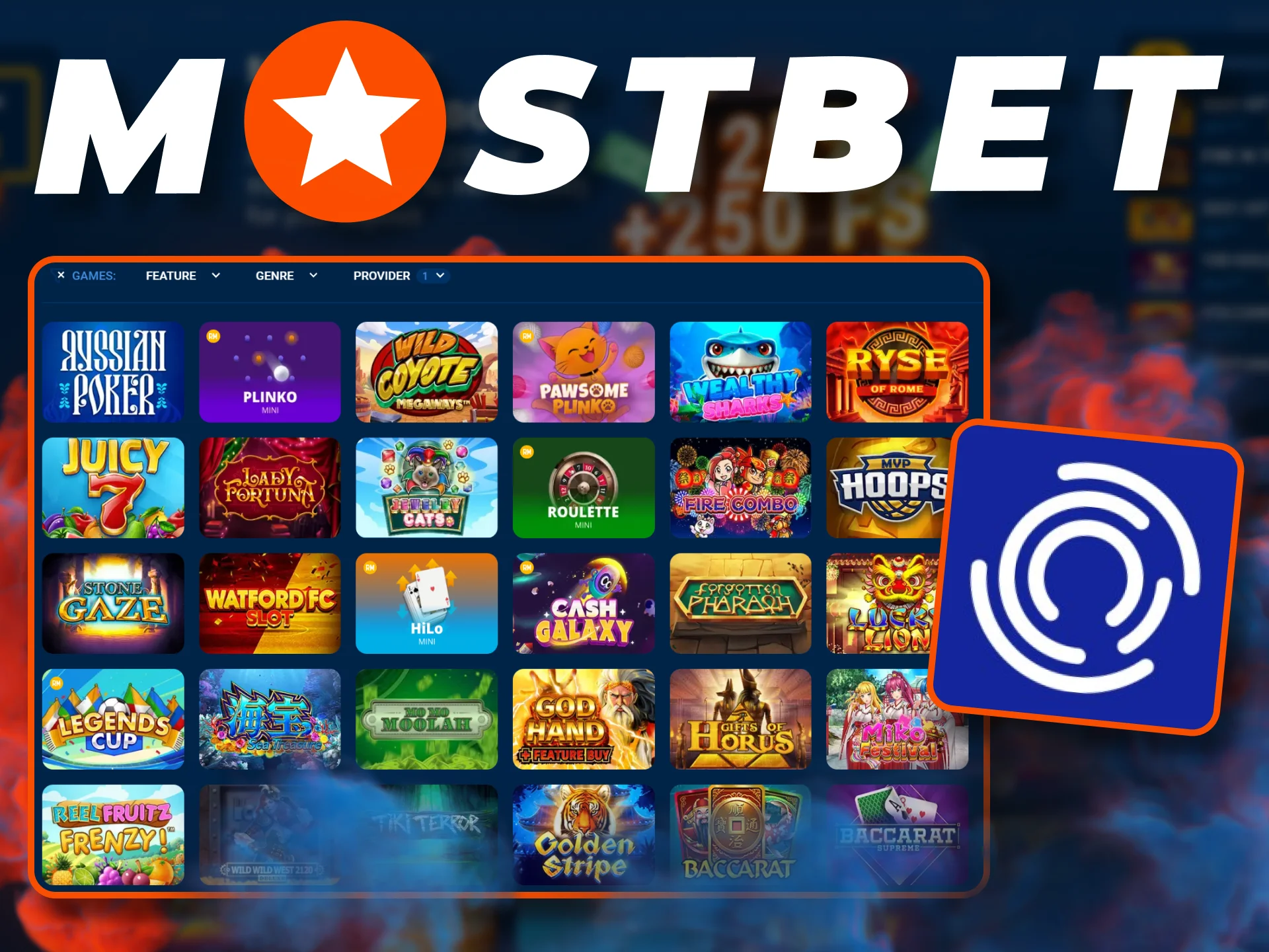 Try slots and table games developed by OneTouch at Mostbet casino.